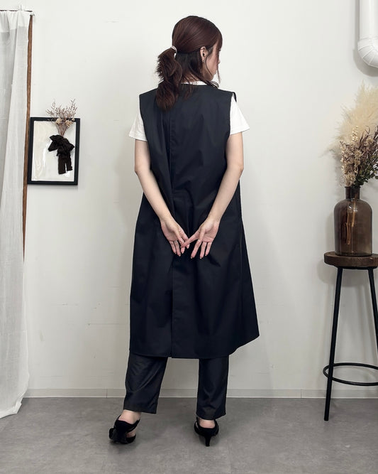 防水 ジャンスカエプロンドレス Black