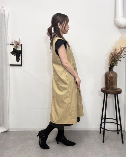防水 ジャンスカエプロンドレス Camel