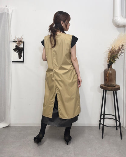 防水 ジャンスカエプロンドレス Camel