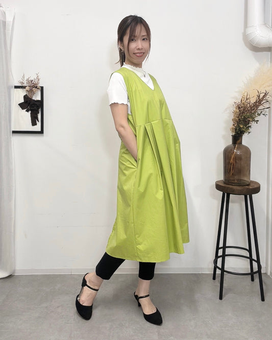 防水 ジャンスカエプロンドレス Lime