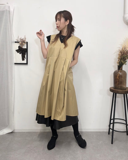 防水 ジャンスカエプロンドレス Camel