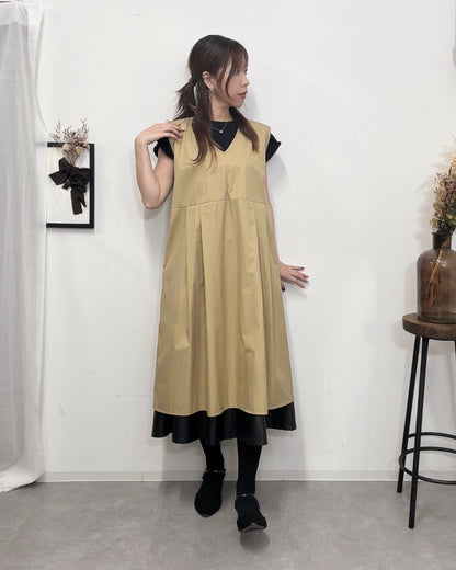 防水 ジャンスカエプロンドレス Camel