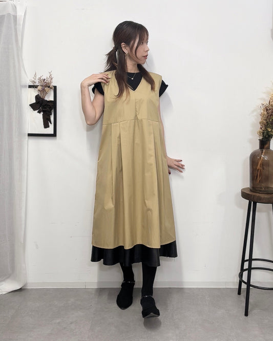防水 ジャンスカエプロンドレス Camel