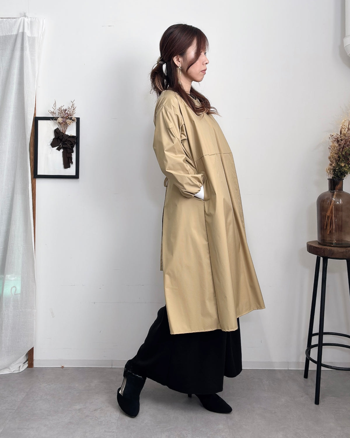 防水 長袖エプロンドレス Camel