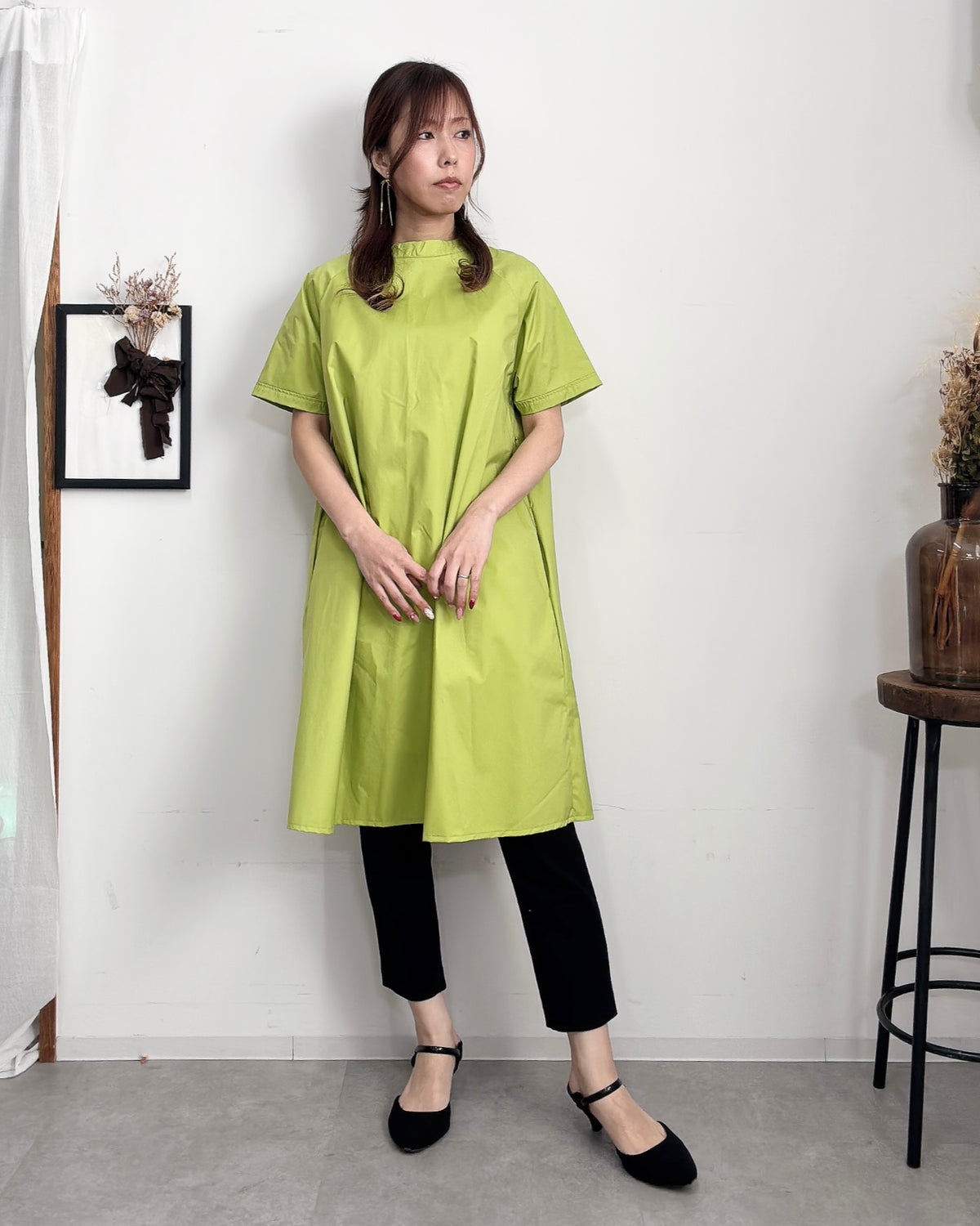 防水 半袖エプロンドレス Lime
