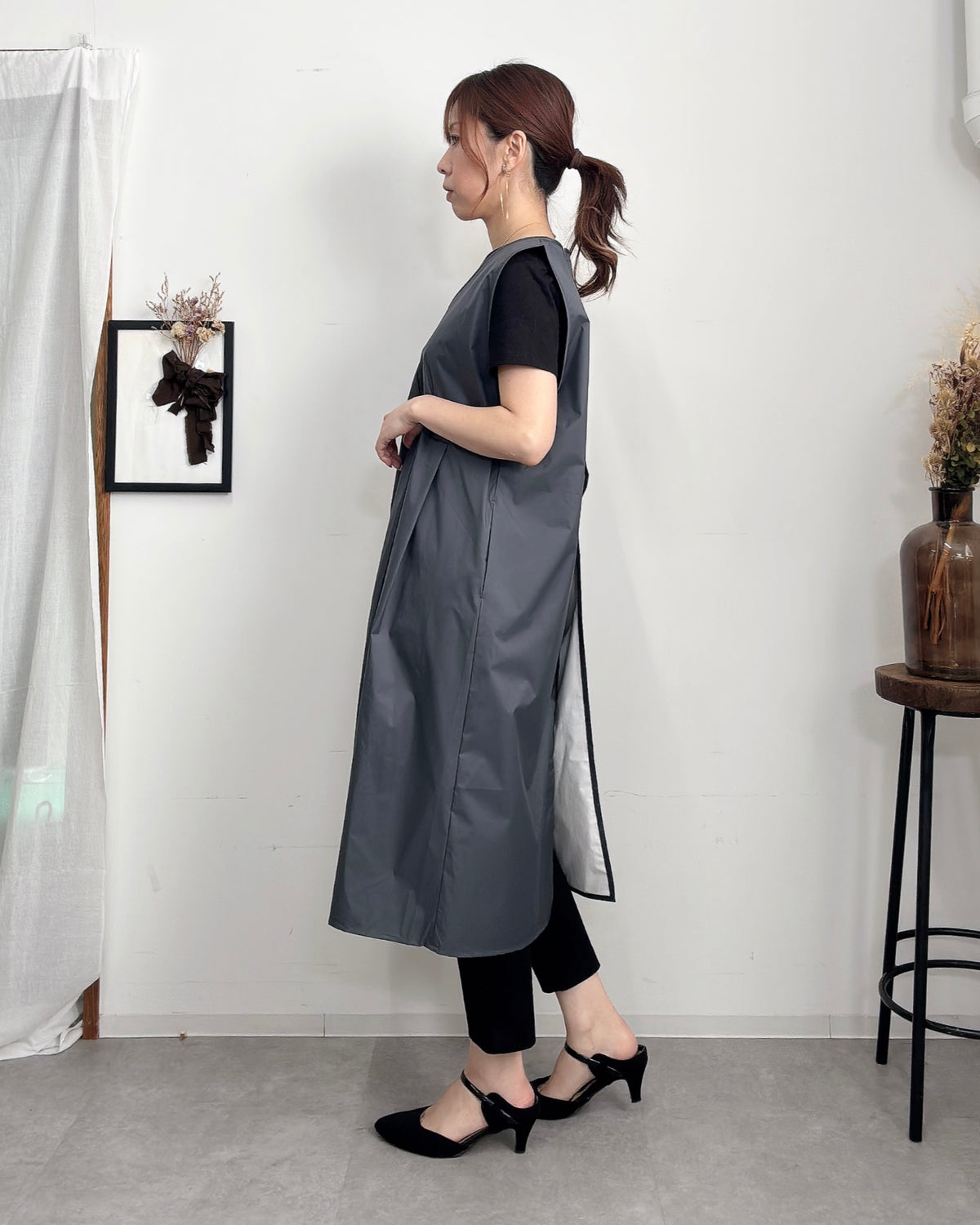 防水 ジャンスカエプロンドレス Dark Gray