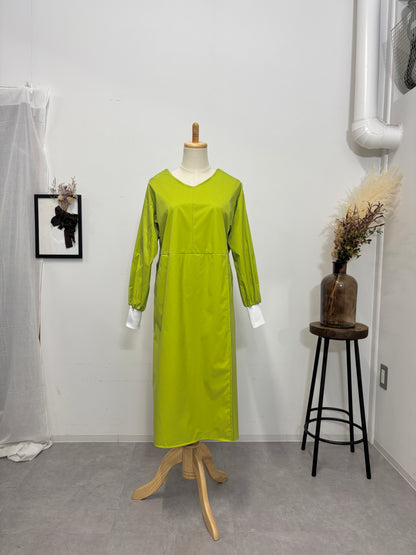 防水 長袖エプロンドレス Lime