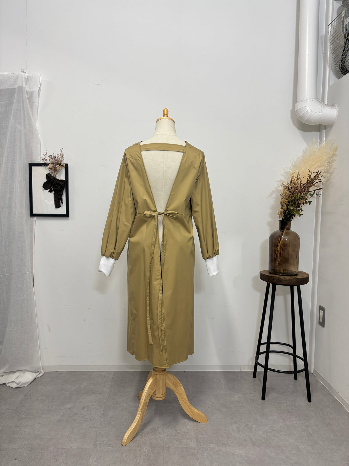 防水 長袖エプロンドレス Camel