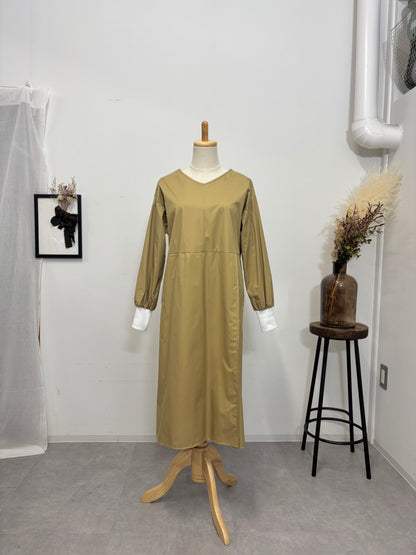 防水 長袖エプロンドレス Camel