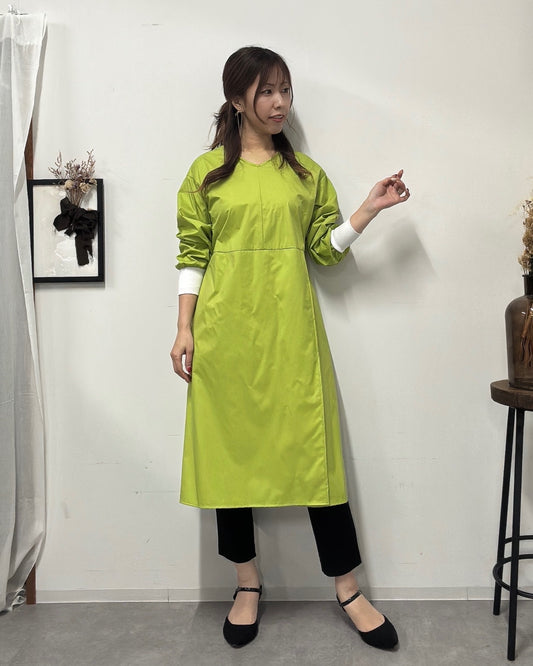 防水 長袖エプロンドレス Lime